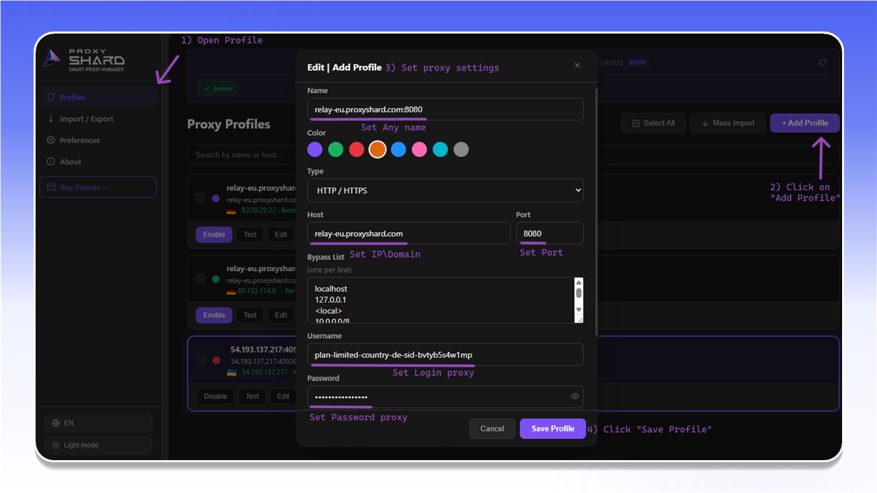 Adding a profile manually
