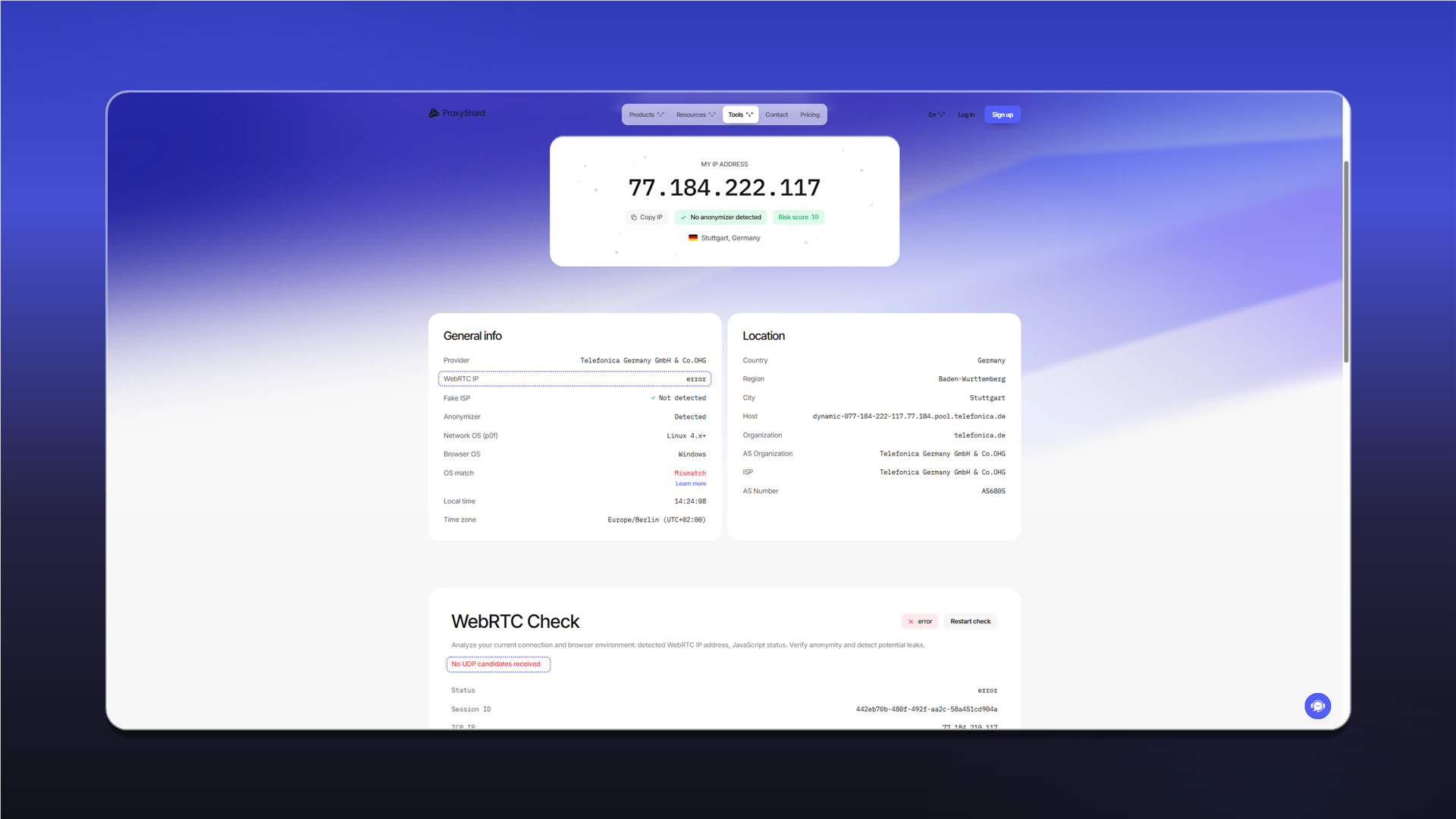 WebRTC test with no UDP candidates