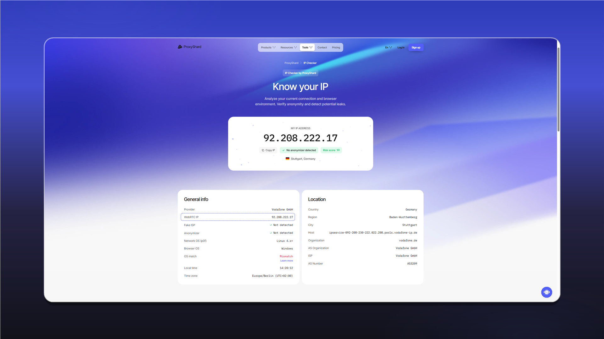 Корректный результат проверки WebRTC