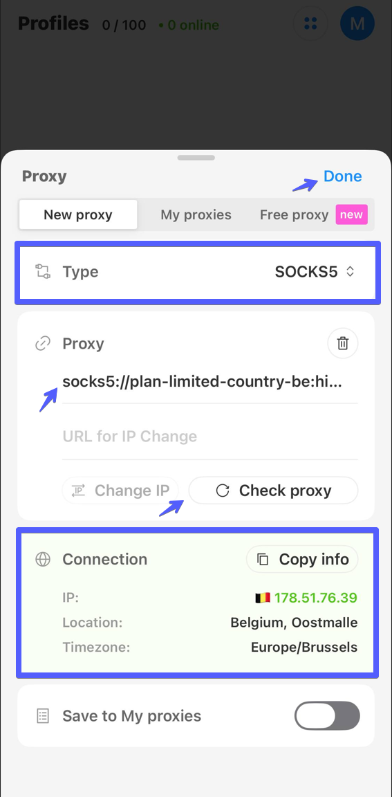 Проверка прокси в Octo Browser